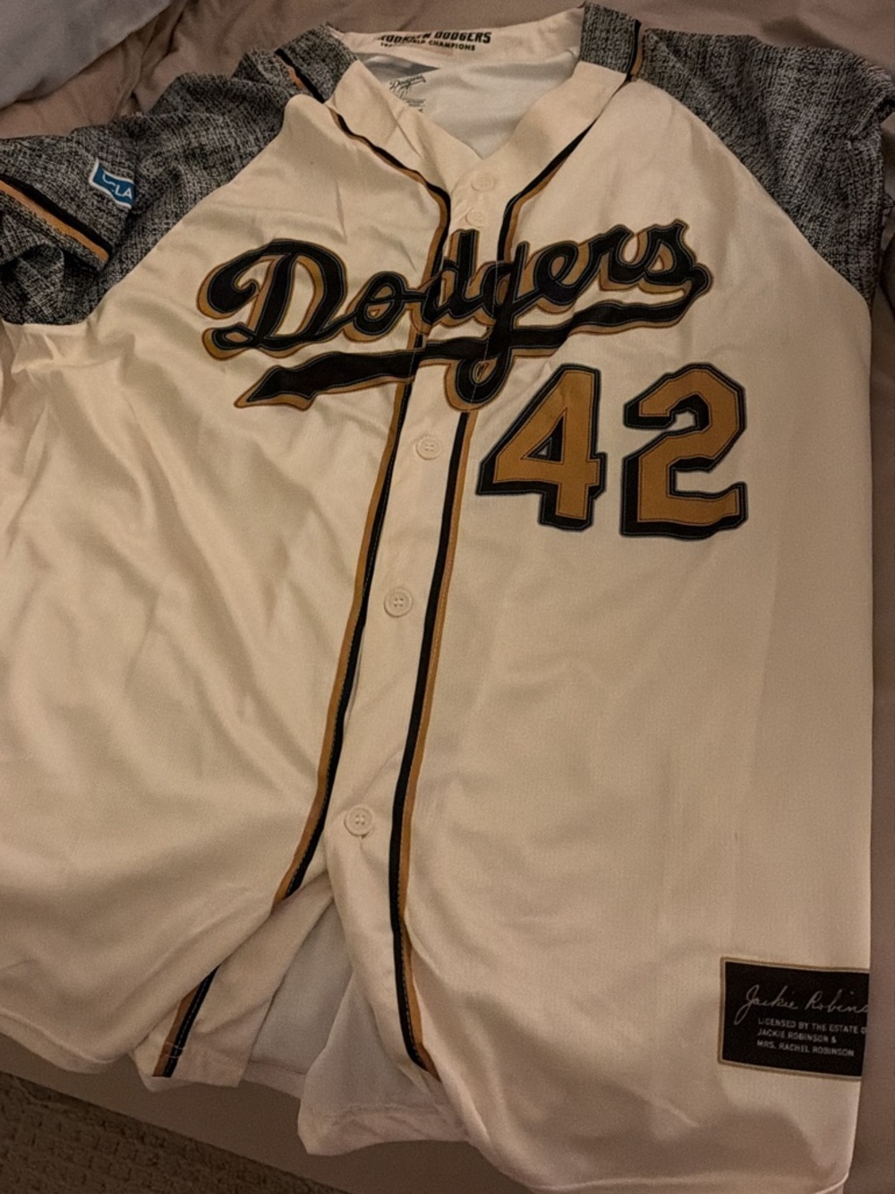 Dodgers #42 Cream and Black Baseball Jersey Jackie Robinson day Jersey